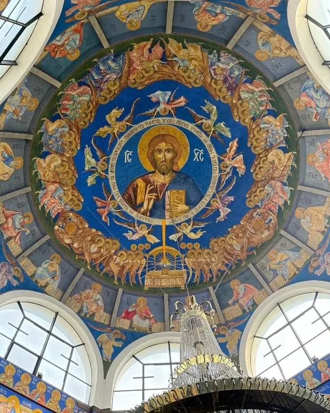 Figure 13 · the dome interior of the Church of Saint Clement of Ohrid in Skopje, Christ Pantocrator at its center, ringed by frescoed figures